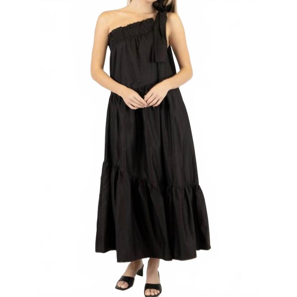NEW BEFORE YOU COLLECTION gale poplin one shoulder maxi dress in black